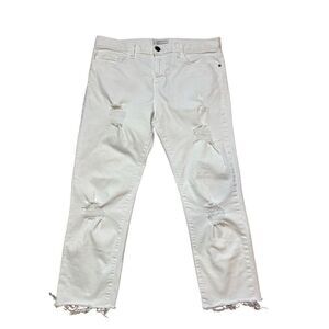 Current/Elliott The Boyfriend in Sugar Destroy mid rise distressed white jeans